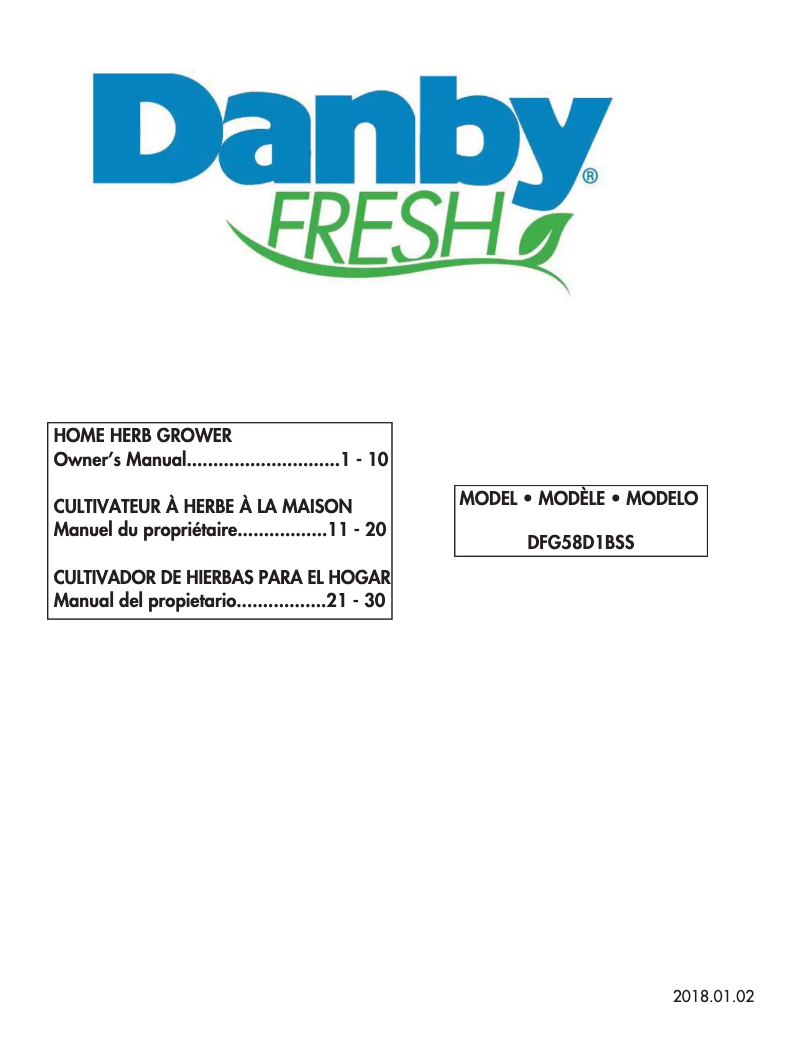 Page n°1 - Manuel utilisateur Danby DFG58D1BSS