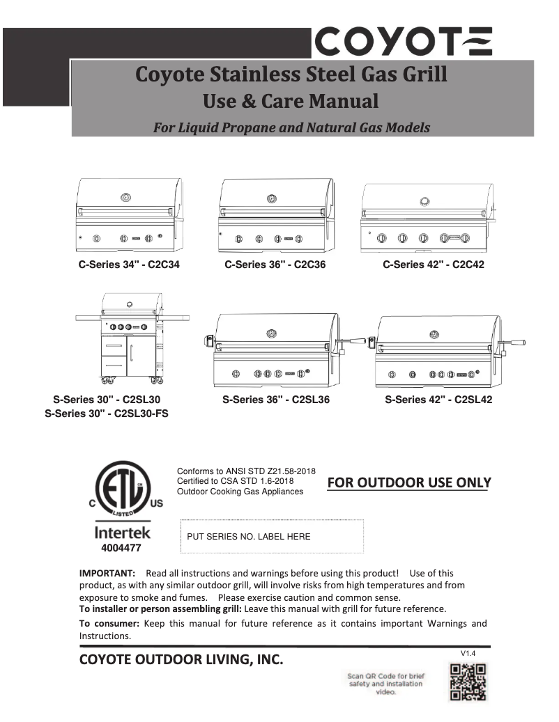 Page 1 de la notice Manuel d'utilisation et d'entretien Coyote C2SL36NG