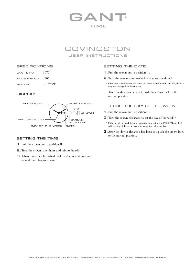 Page 1 de la notice Manuel utilisateur Gant Covingston 1070