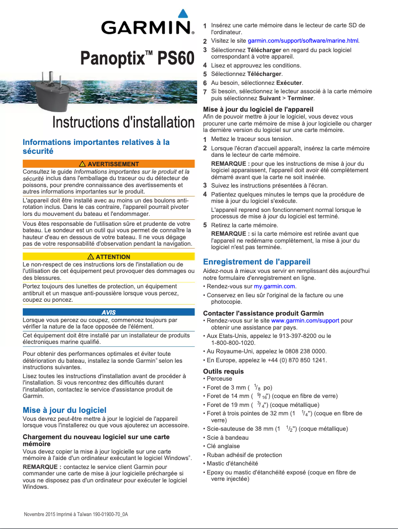 Page 1 de la notice Guide d'installation Garmin Panoptix PS60