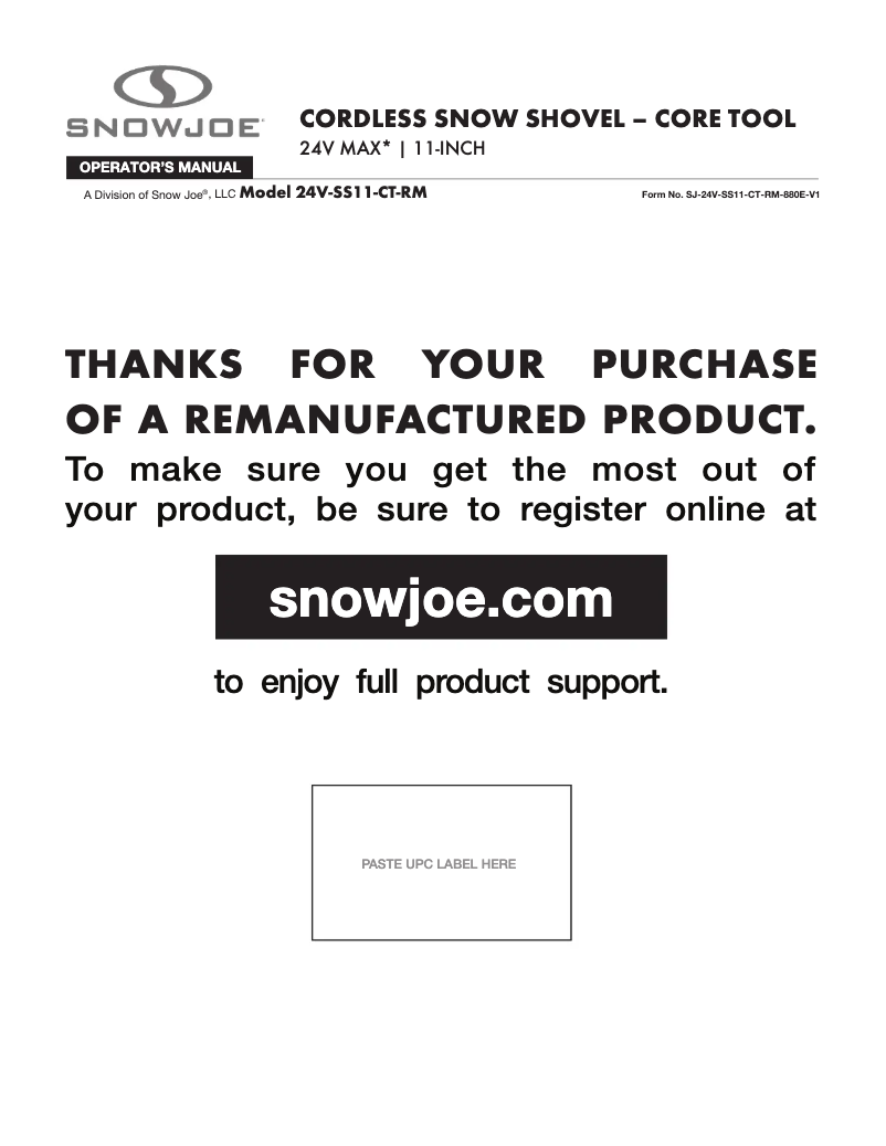 Page n°1 - Manuel utilisateur Snow Joe 24V-SS11-CT-RM