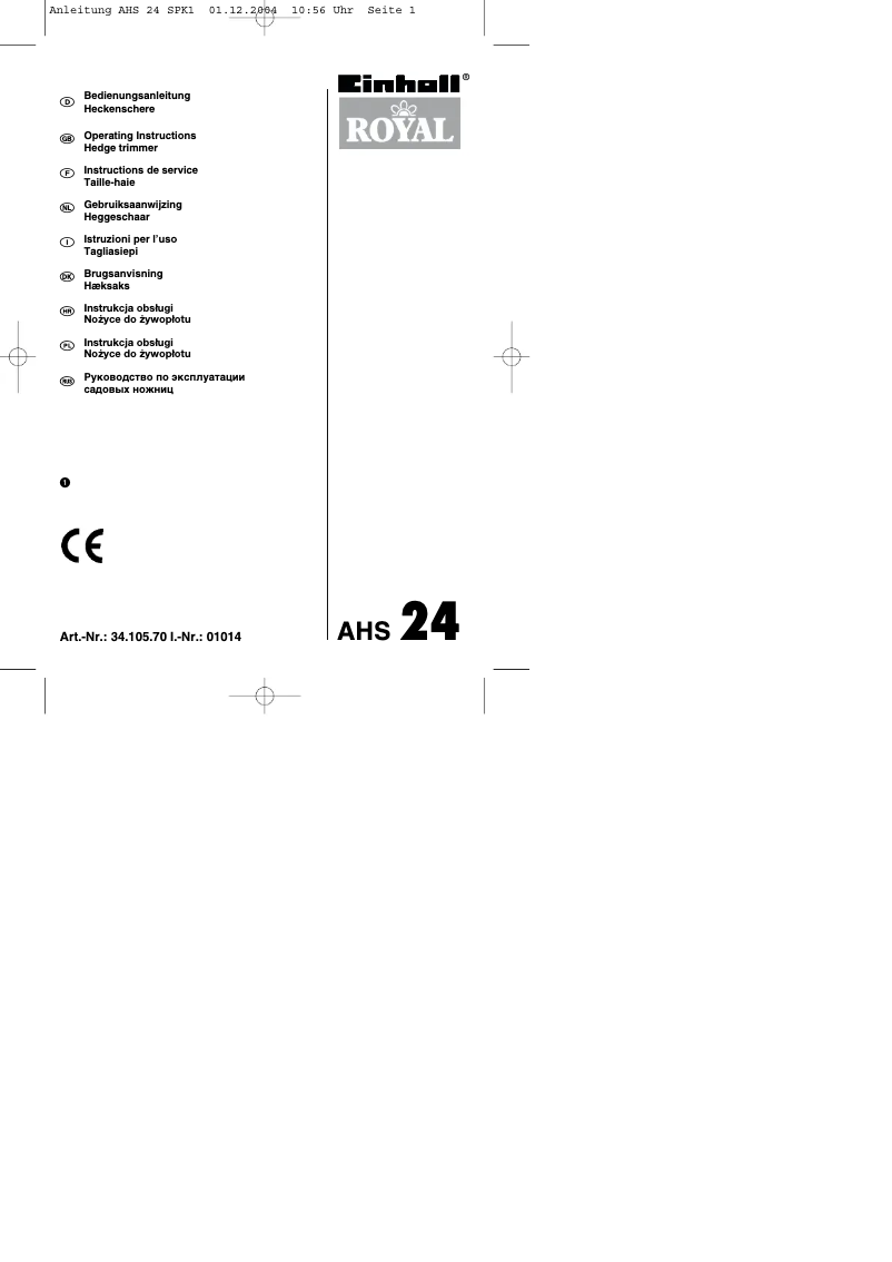Page 1 de la notice Manuel utilisateur Einhell AHS 24