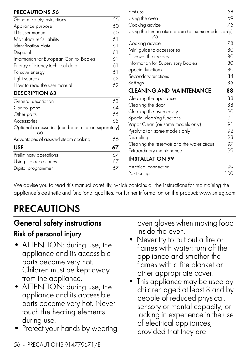Page 1 de la notice Brochure Smeg SOP6102S2PS