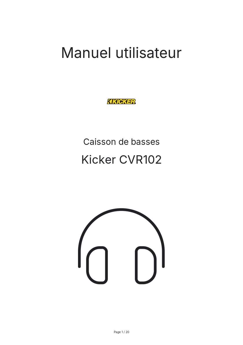 Page n°1 - Manuel utilisateur Kicker CVR102