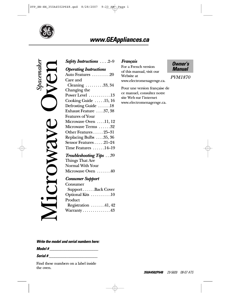 Page 1 de la notice Manuel utilisateur GE PVM1870BMC