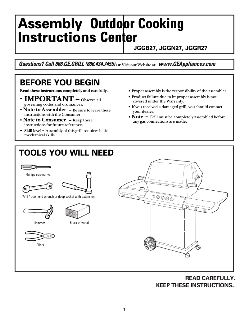 Page 1 de la notice Guide d'installation GE JGGB27LPDSB