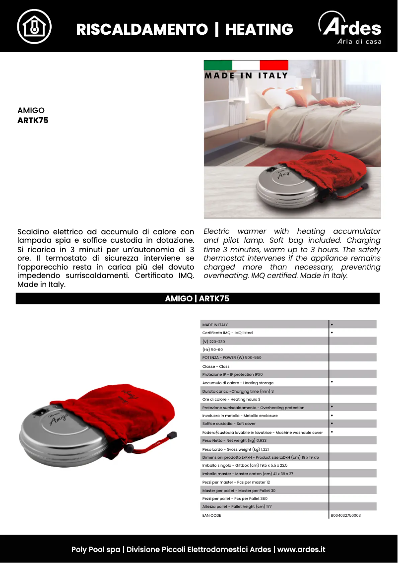 Página 1 del manual Ficha técnica Ardes ARTK75