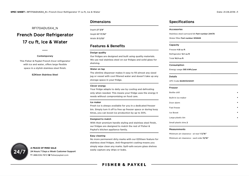 Image de la première page du manuel de l'appareil RF170ADUSX4N