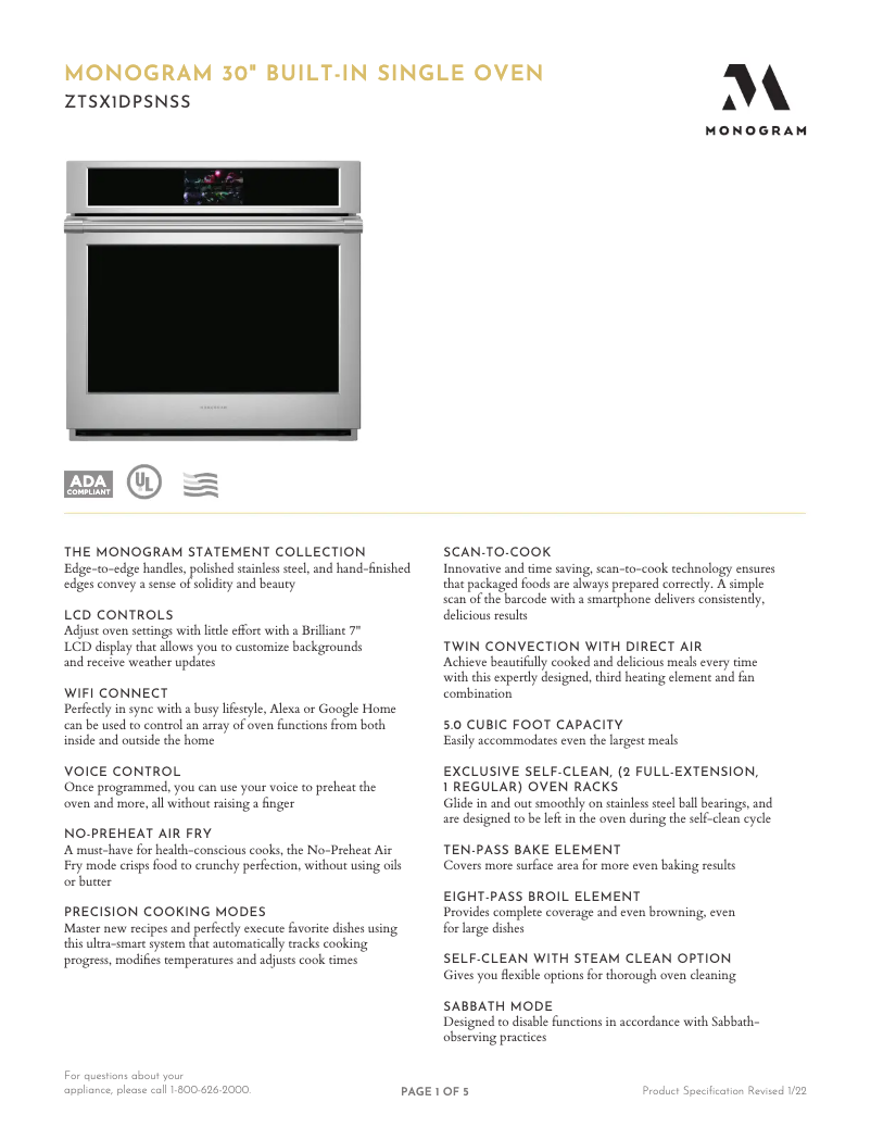 Página 1 del manual Ficha técnica Monogram ZTSX1DPSN