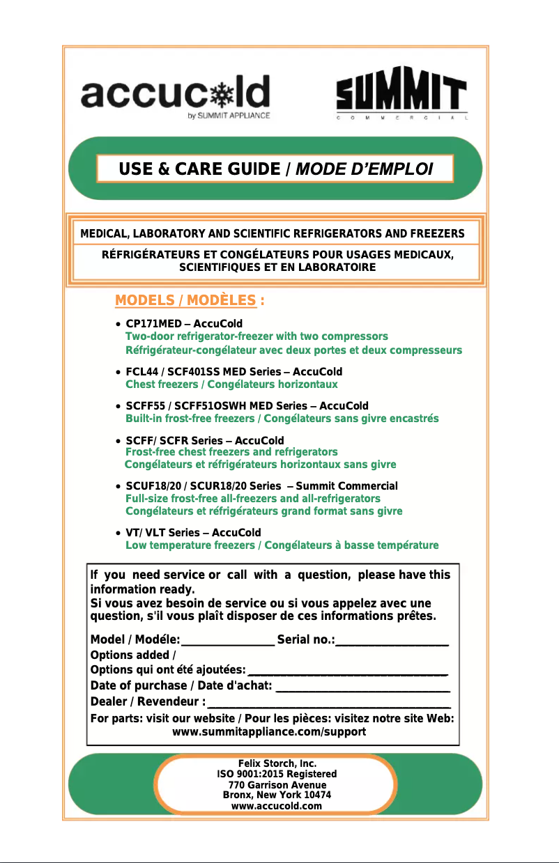 Page 1 de la notice Manuel utilisateur Accucold VT225