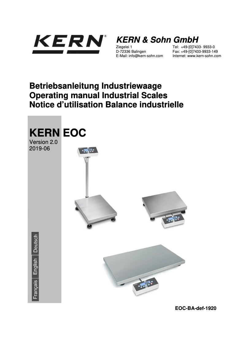 Page n°1 - Manuel utilisateur Kern EOC 30K-3