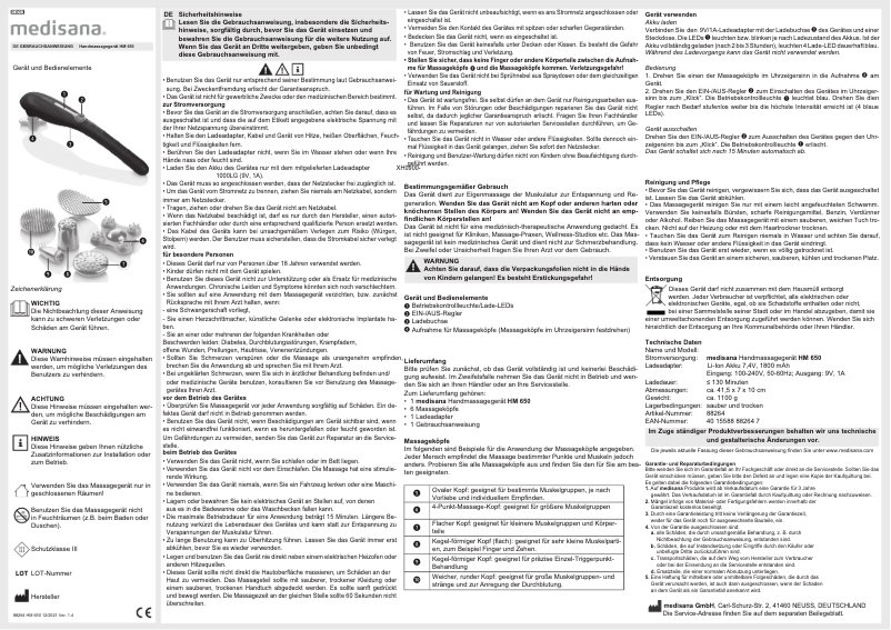 Page 1 de la notice Manuel utilisateur Medisana HM 650