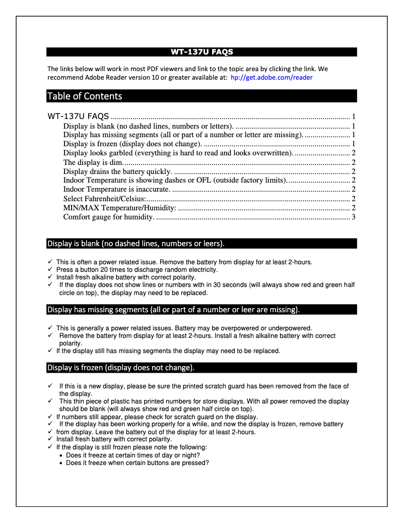 Image de la première page du manuel de l'appareil WT-137U