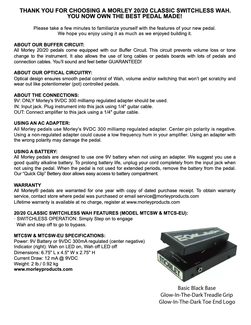 Image de la première page du manuel de l'appareil 20/20 Classic Switchless