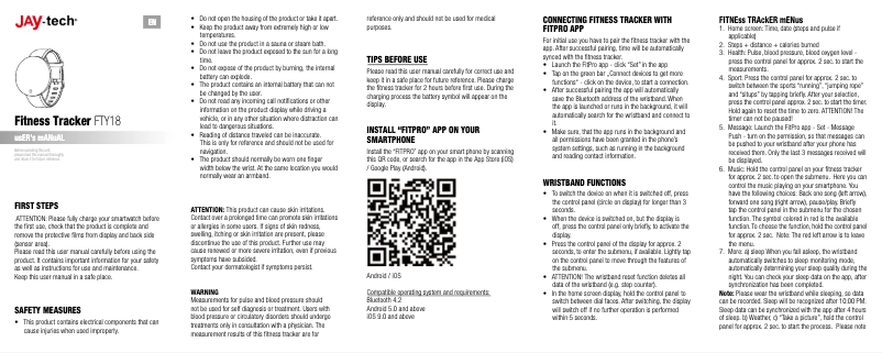 Page n°1 - Manuel utilisateur Jay-Tech Fitness Tracker FTY18