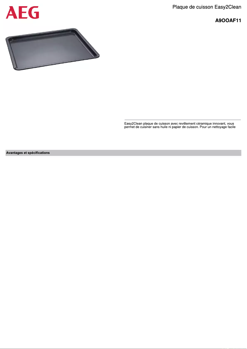 Page 1 de la notice Fiche technique AEG A9OOAF11