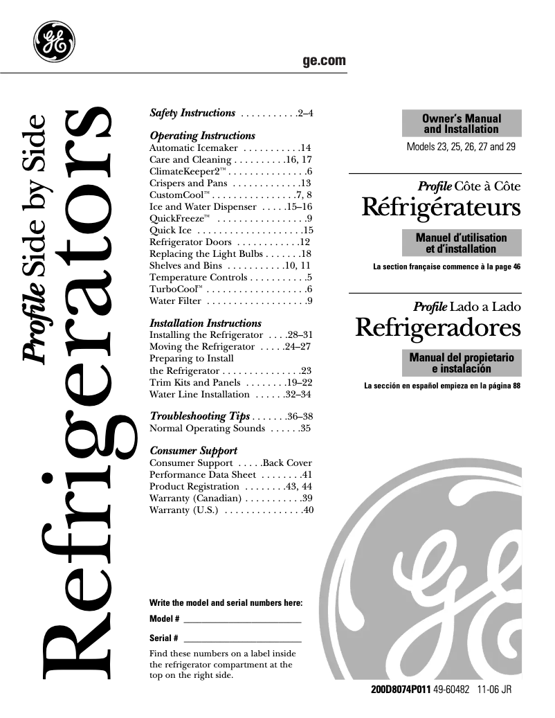 Page 1 de la notice Guide d'installation GE PSH23PSTSS