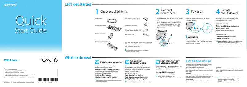 Page n°1 - Guide d'installation Sony Vaio VPCL135FX