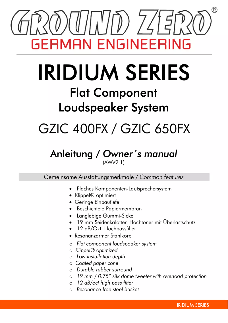 Image de la première page du manuel de l'appareil GZIC 400FX