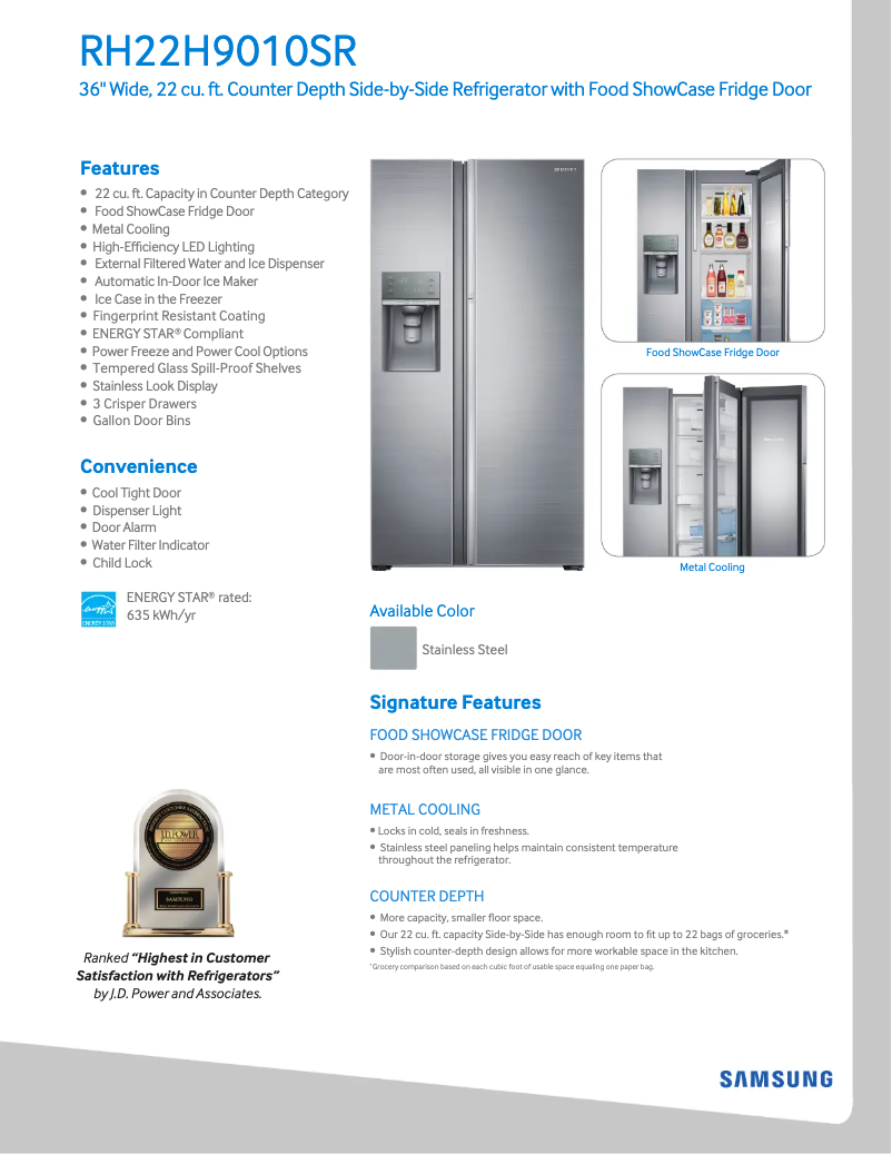 Page 1 de la notice Fiche technique Samsung RH22H9010