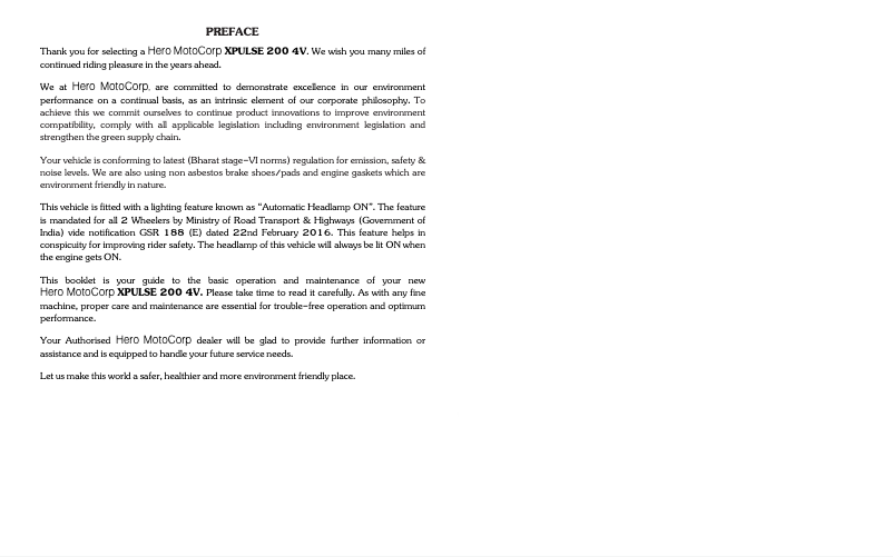 Page 1 de la notice Manuel utilisateur Hero Xpulse 200 4V (2021)