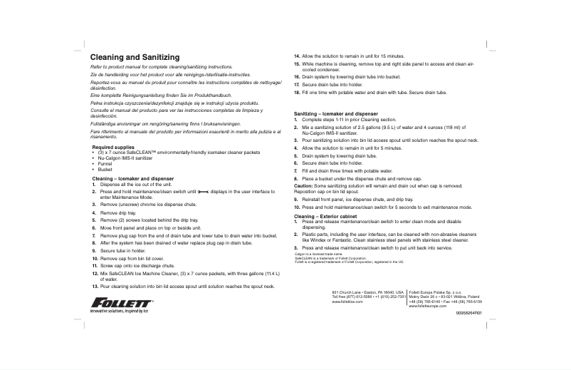 Page 1 de la notice Instructions / montage Follett 7FS100A-IW-CF-ST-00