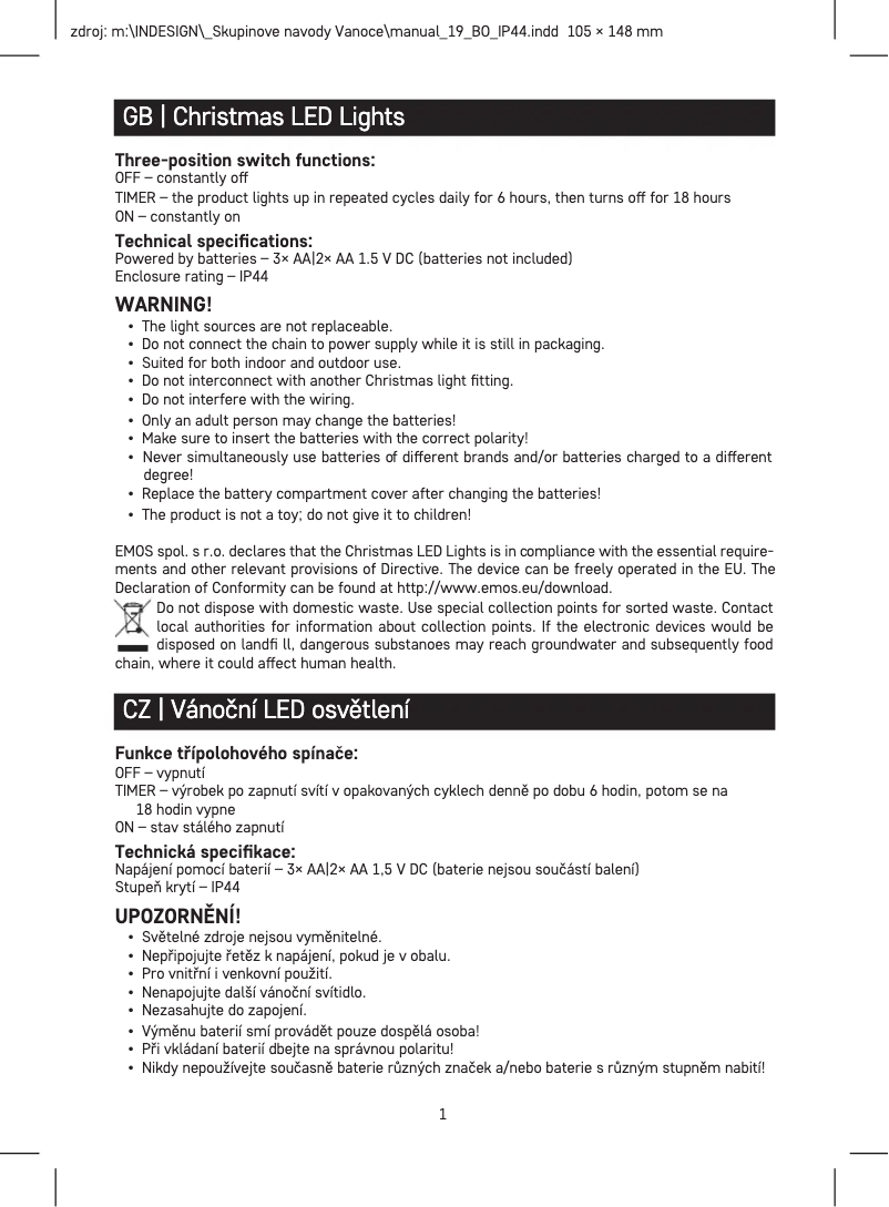 Page 1 de la notice Manuel utilisateur Emos D4FW03