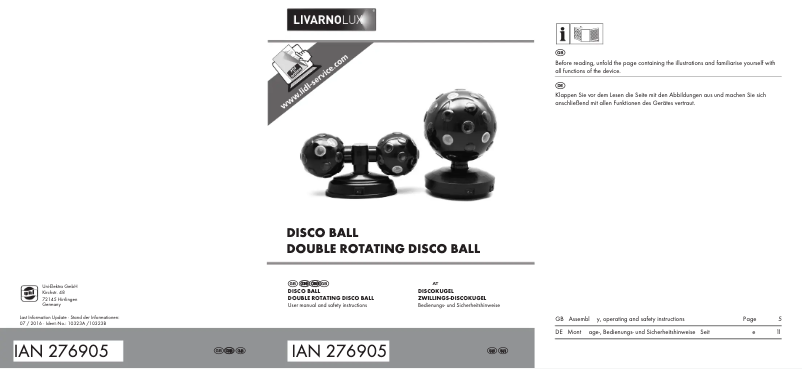 Page n°1 - Manuel utilisateur Livarno Lux IAN 276905