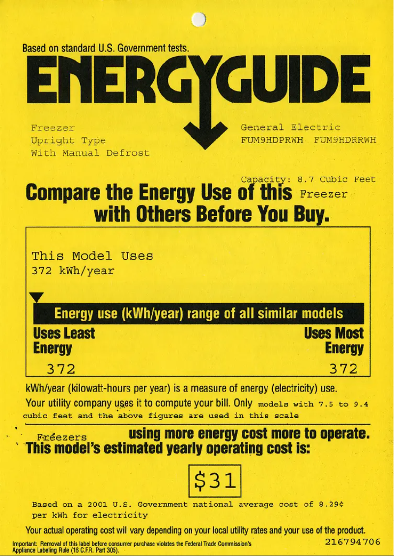 Página 1 del manual Etiqueta energética GE FUM9HDPRWH