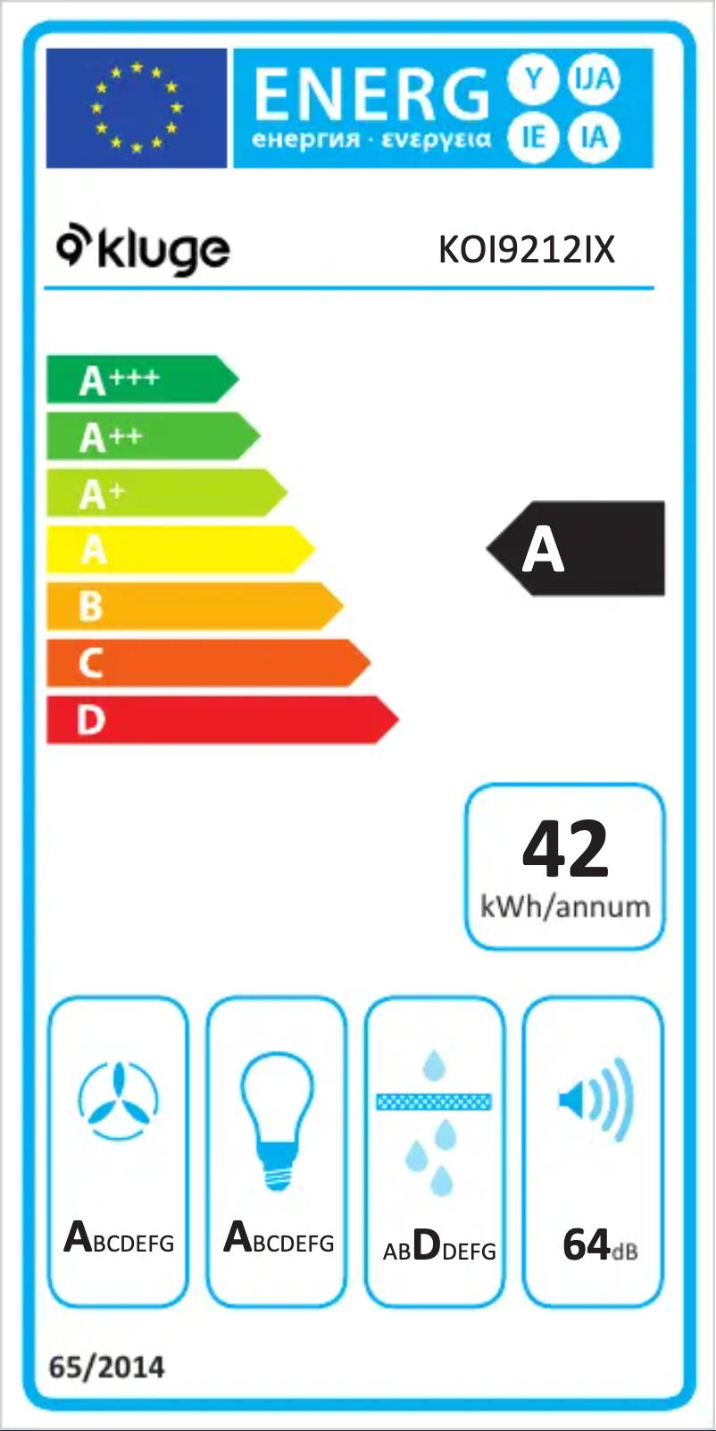 Page 1 de la notice Label énergétique Kluge KOI9212IX