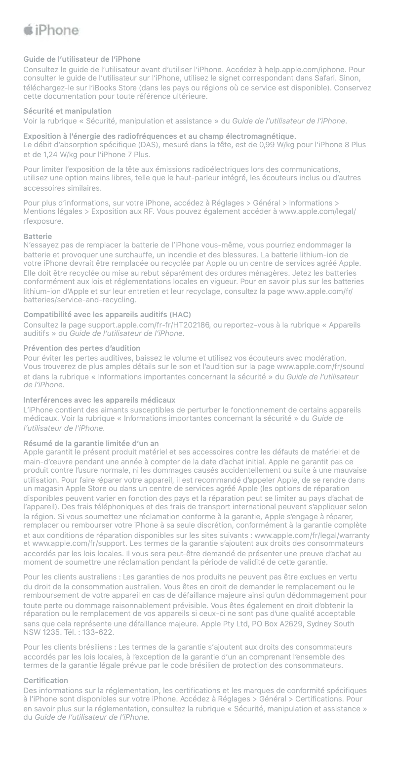 Image de la première page du manuel de l'appareil iPhone 7 Plus