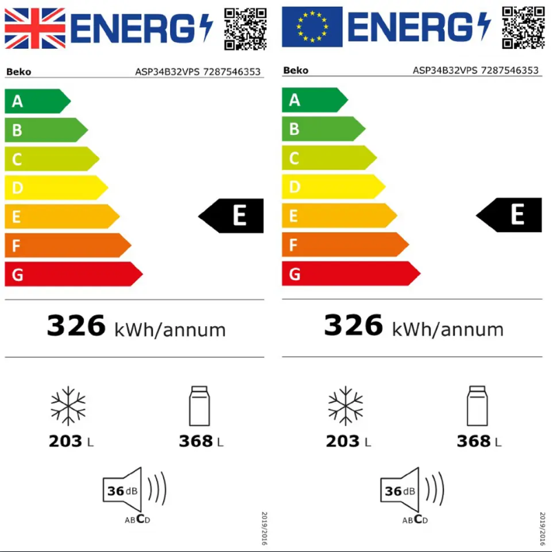 Page n°1 - Label énergétique Beko ASP34B32V