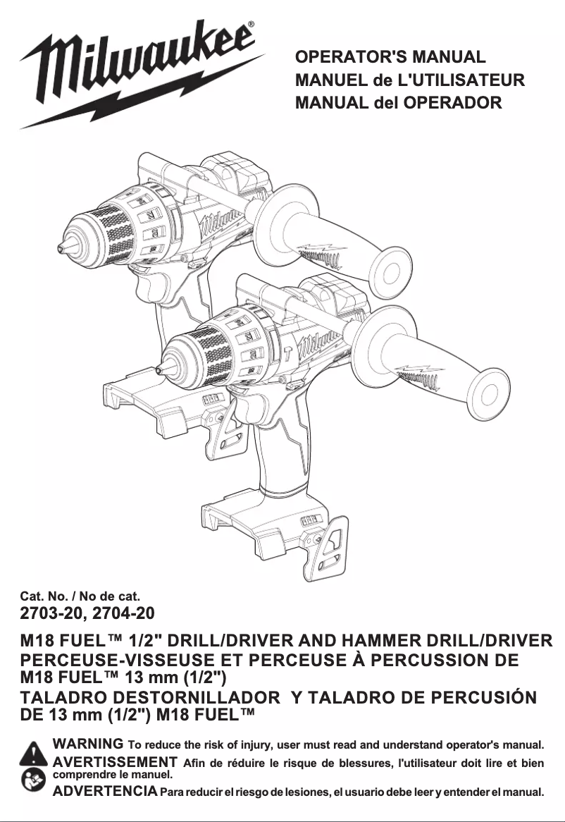 Image de la première page du manuel de l'appareil M18 Fuel 2704-20