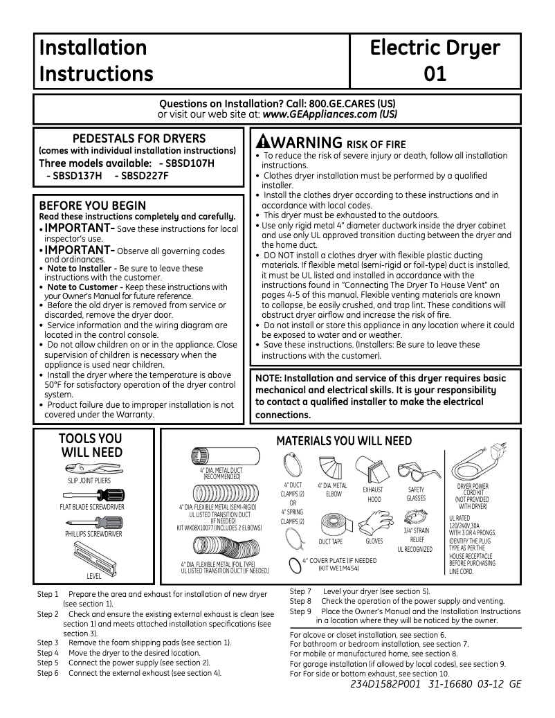 Page 1 de la notice Guide d'installation GE DCVH680EJWW