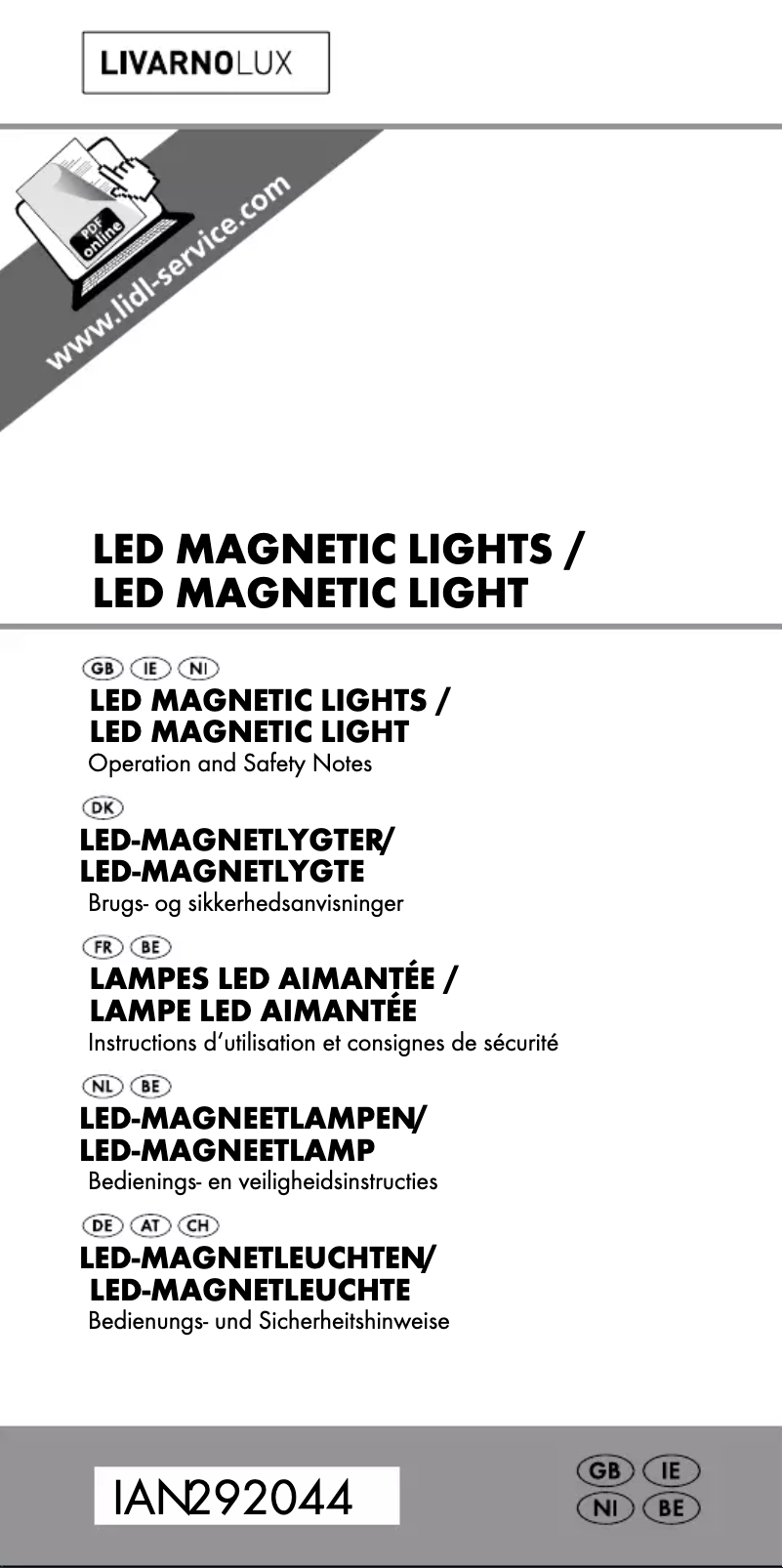 Page 1 de la notice Manuel utilisateur Livarno Lux IAN 292044