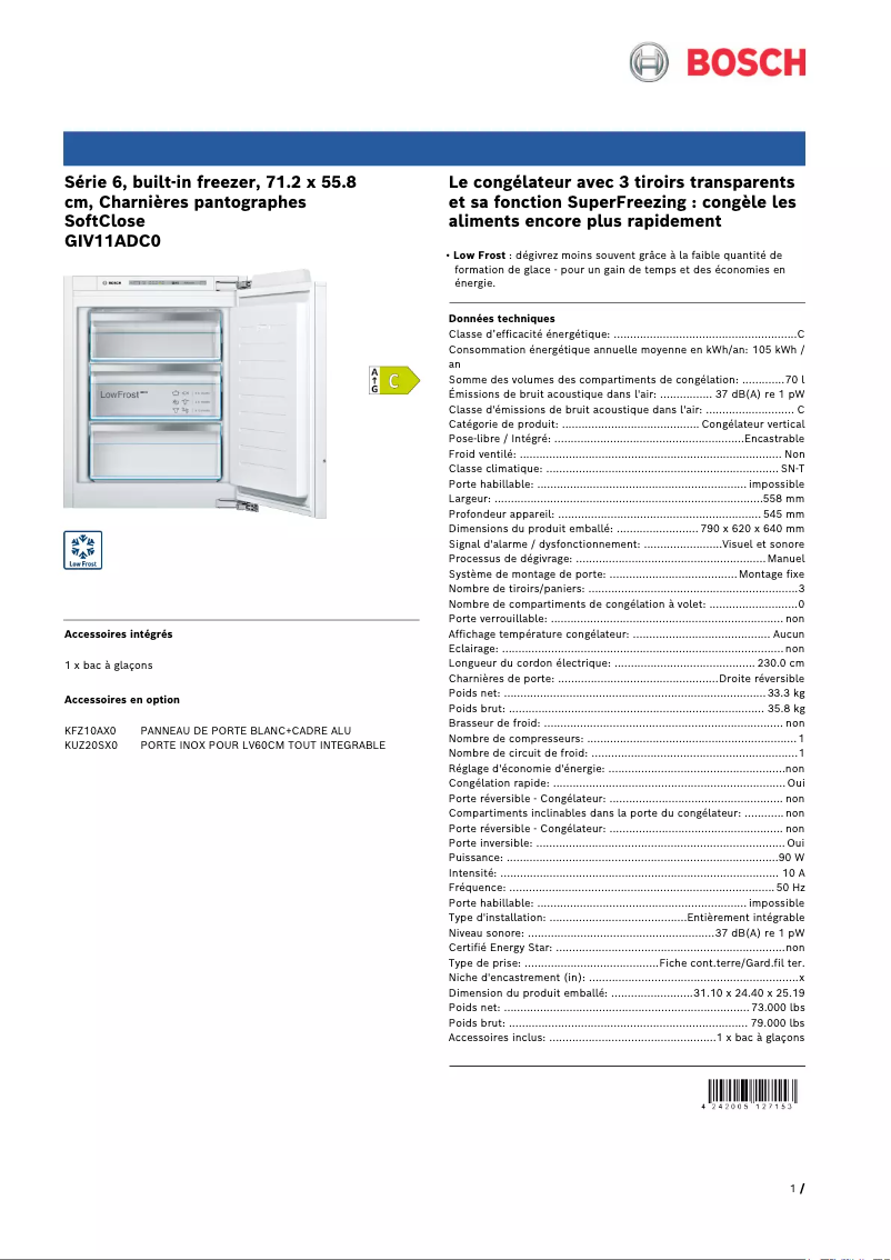 Page n°1 - Fiche technique Bosch GIV11ADC0
