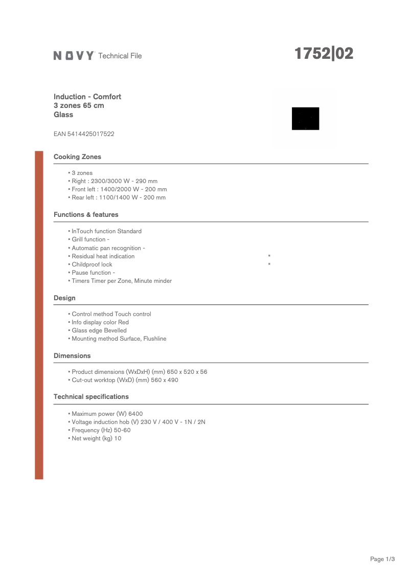 Página 1 del manual Ficha técnica Novy Comfort 1752