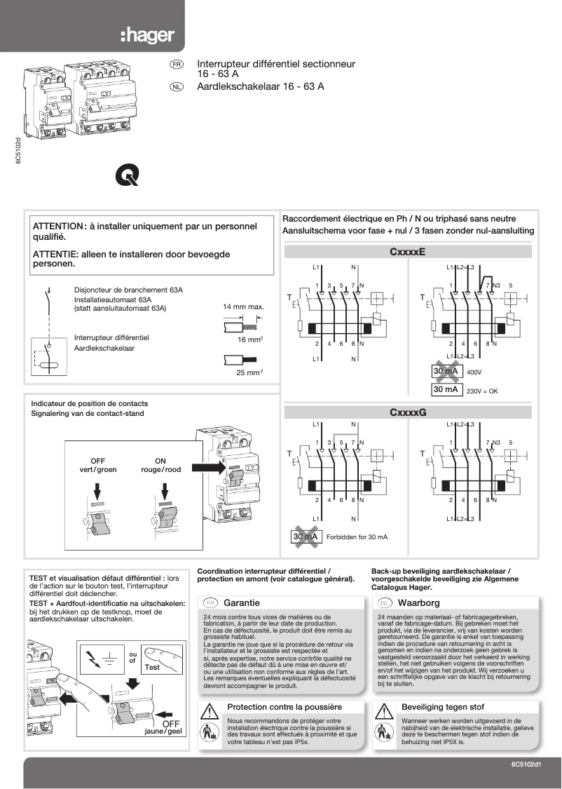 Page n°1 - Mode d'emploi Hager CFH425G