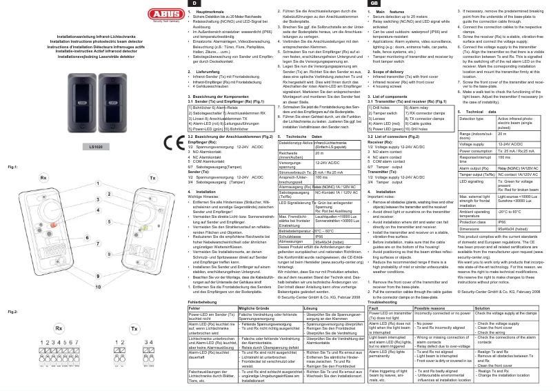 Page 1 de la notice Guide d'installation Abus LS1020