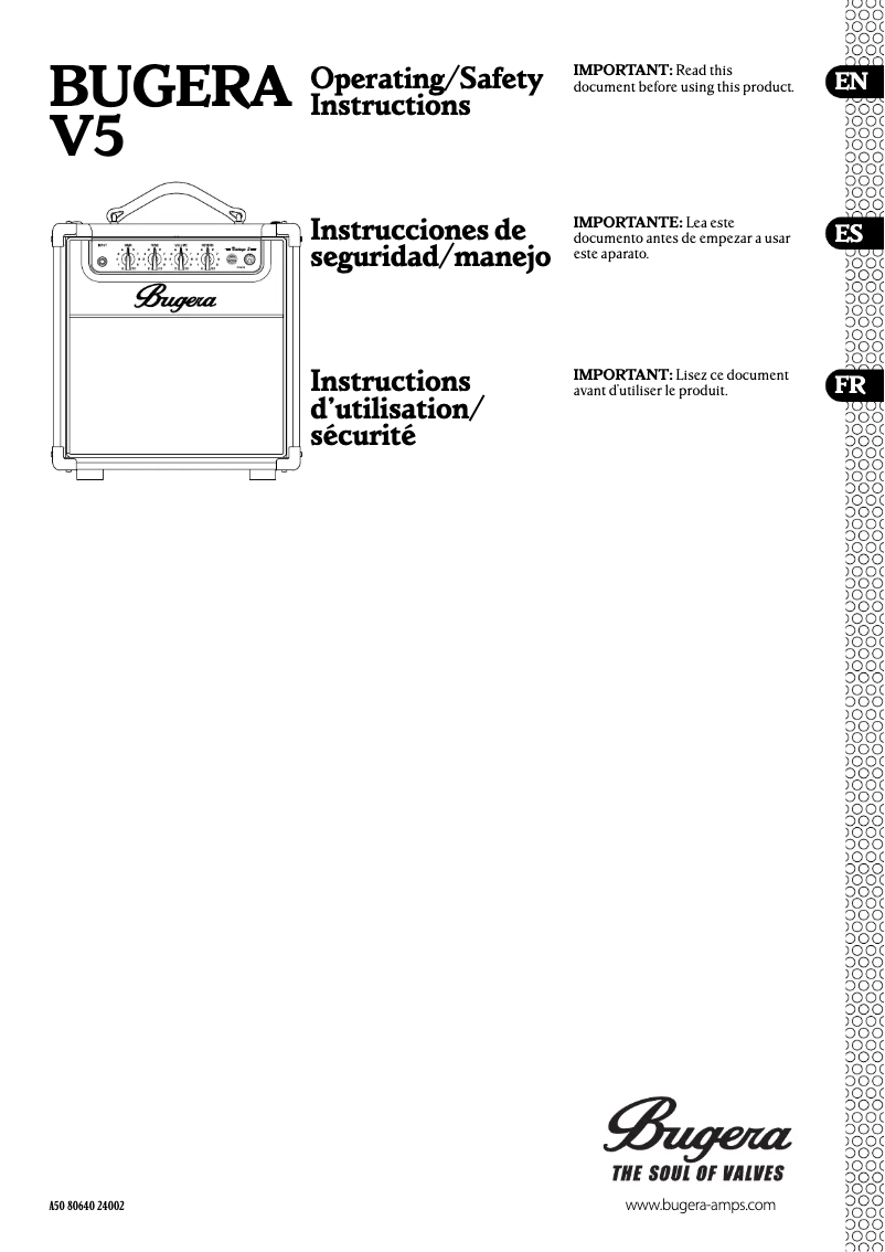 Image de la première page du manuel de l'appareil V5