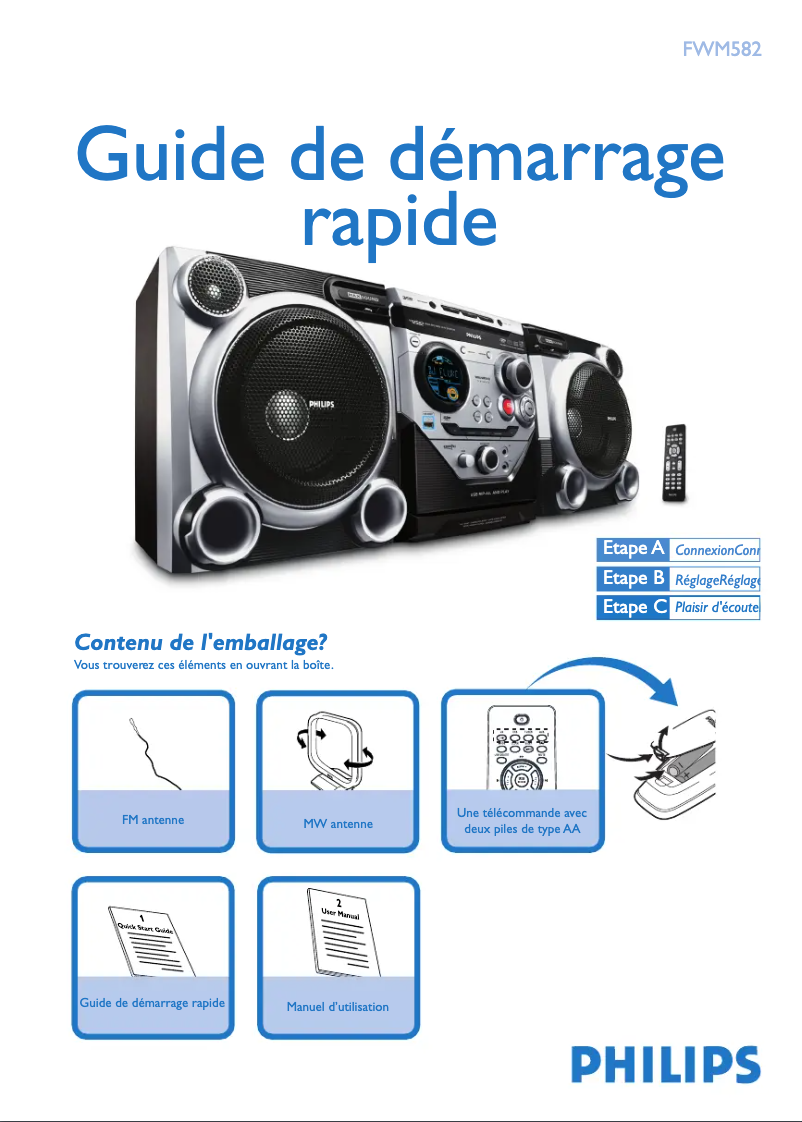 Page 1 de la notice Guide de démarrage rapide Philips FWM582