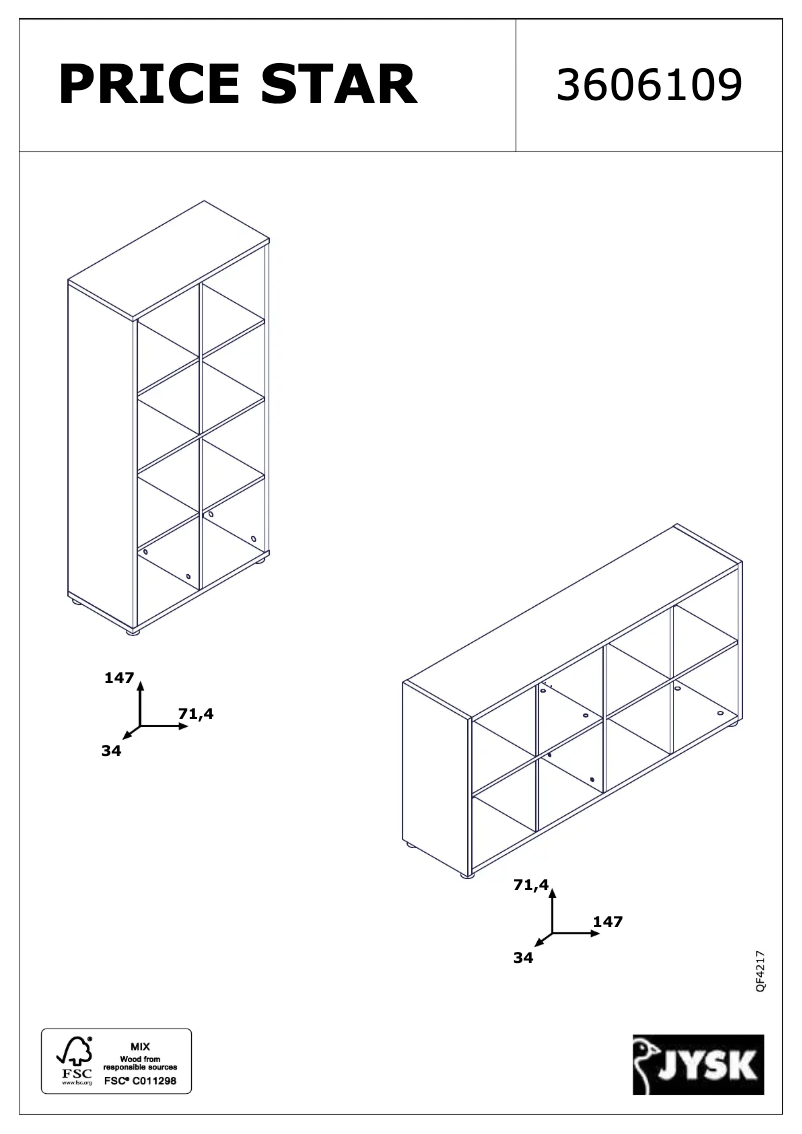 Page 1 de la notice Manuel utilisateur JYSK Haldager (72x147x34)