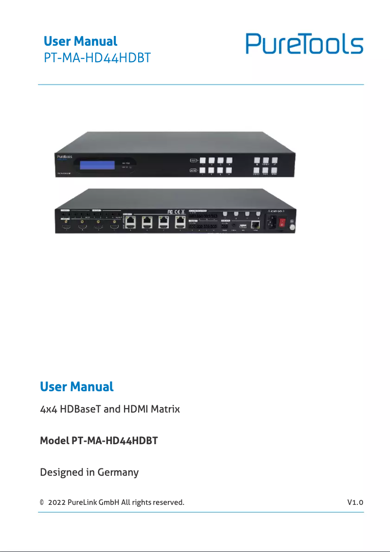 Page n°1 - Manuel utilisateur PureTools PT-MA-HD44DA