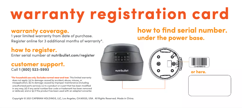 Page n°1 - Informations de garantie NutriBullet EveryGrain