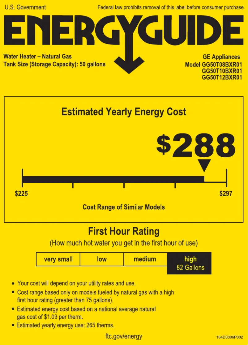 Page 1 of the manual Energy Label GE GG50T08BXR