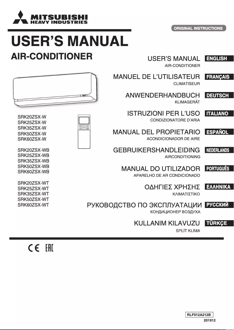 Page 1 de la notice Manuel utilisateur Mitsubishi SRK60ZSX-W