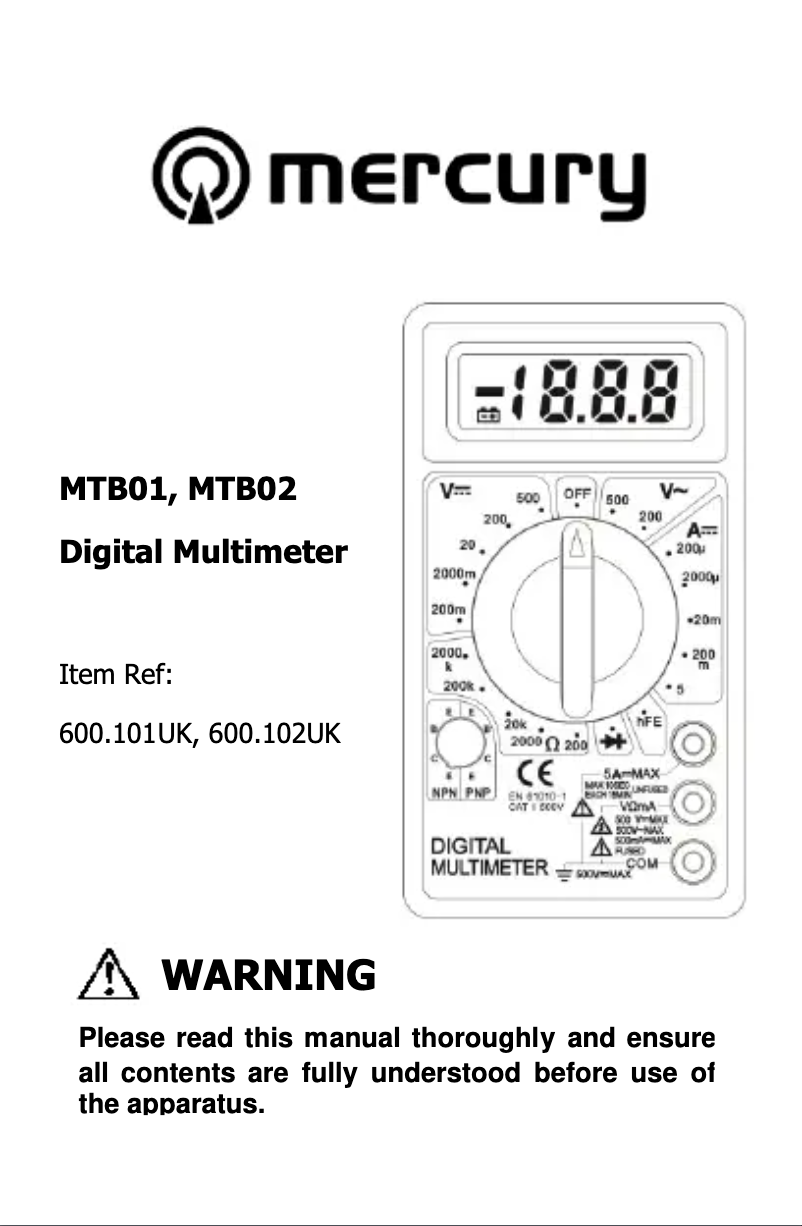Page n°1 - Manuel utilisateur Mercury MTB01