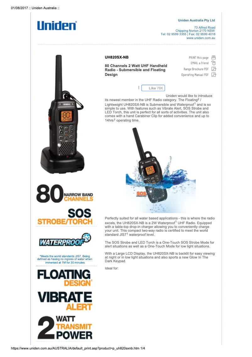 Page 1 de la notice Manuel utilisateur Uniden UH820SX-NB