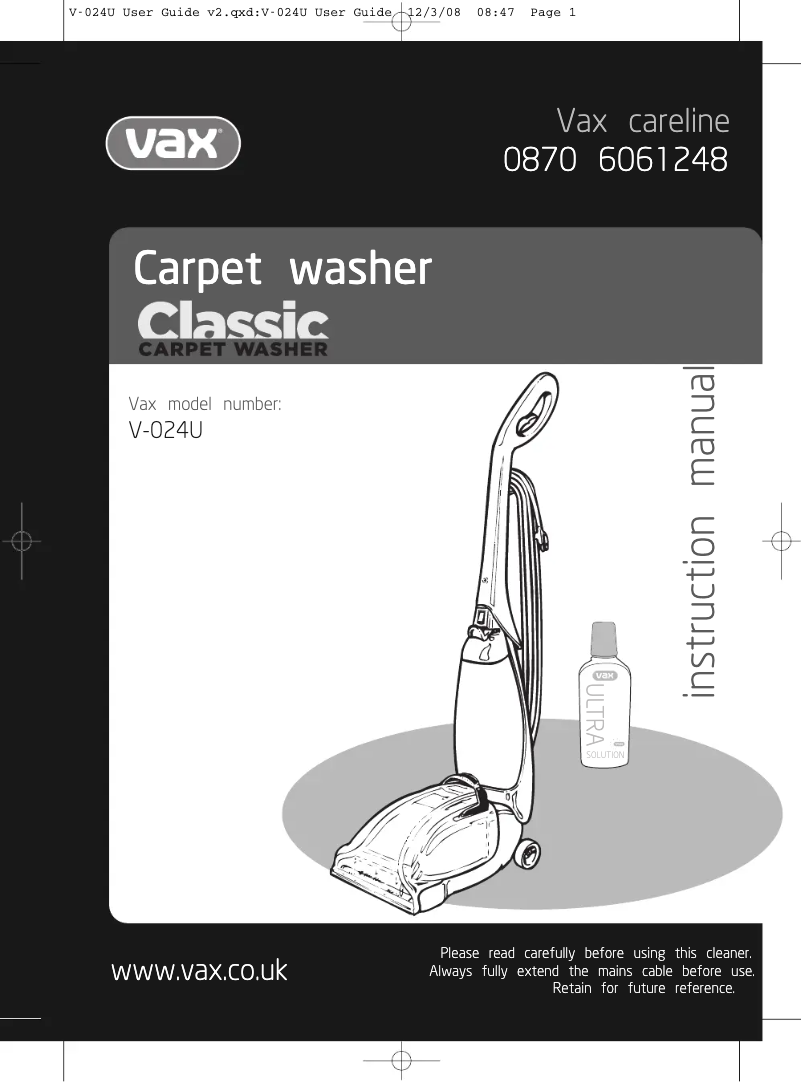 Página 1 del manual Manual de usuario Vax Rapide V-024