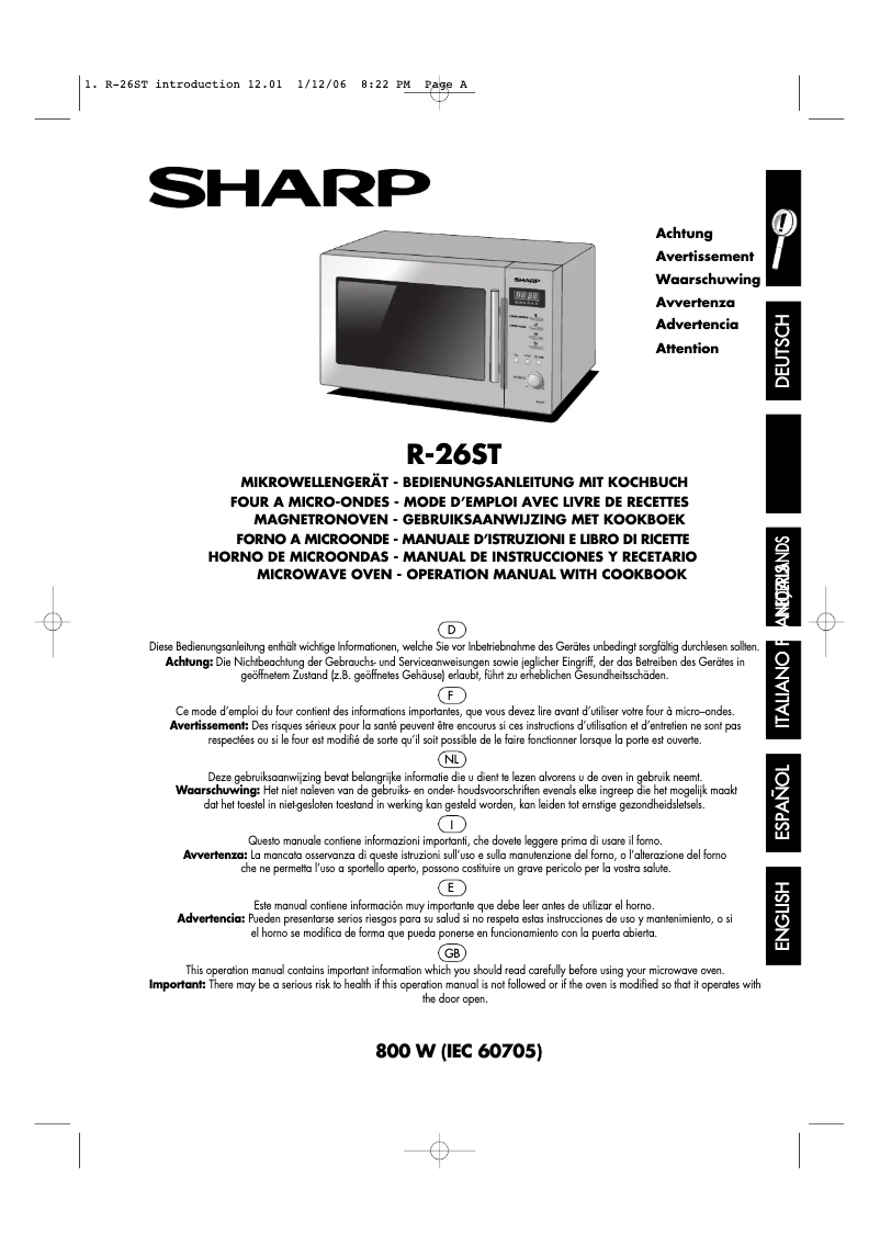 Página 1 del manual Manual de usuario Sharp R-26STA